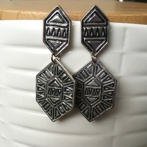 Aztec Silver Drop Earrings